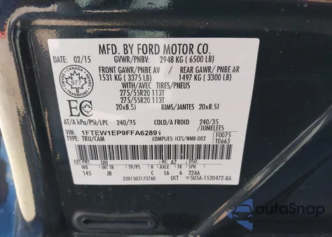 2015 Ford F-150 Xlt from USA, damaged, VIN 1FTEW1EP9FFA62891